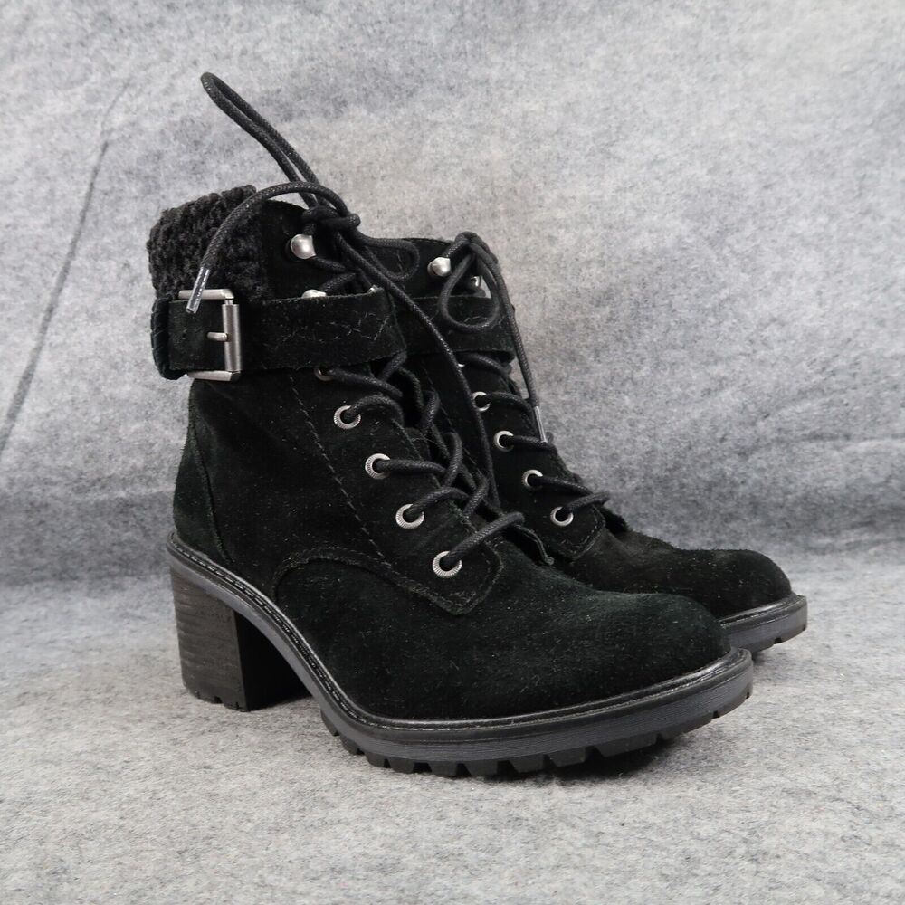 Zodiac Shoes Womens 7 Boots Fashion Combat Block Heel Leather Lace Up Faux Fur